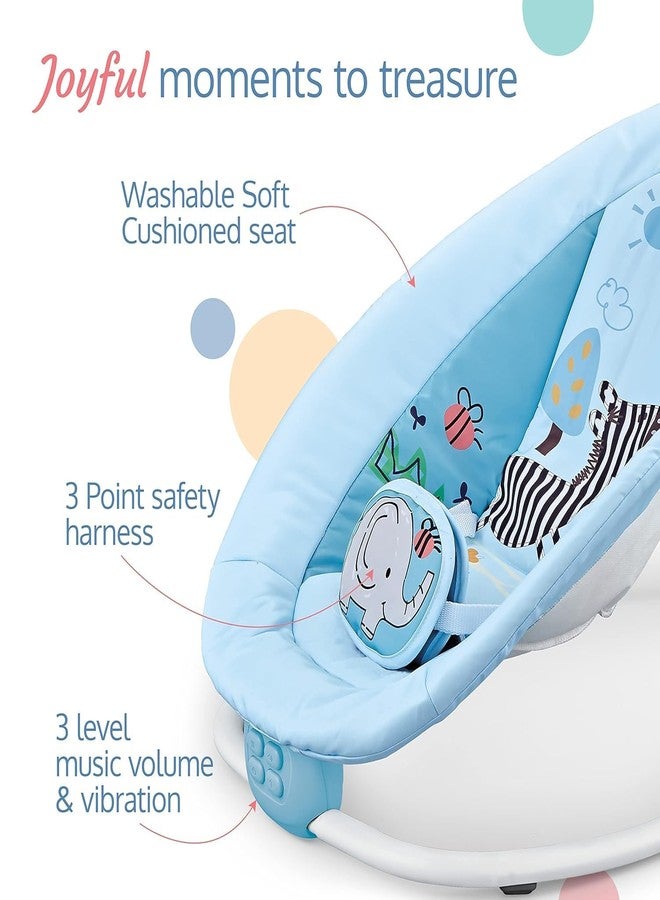 VBM كرسي هزاز للأطفال من VBM، مناسب للأطفال الرضع، أرجوحة محمولة، 5 سرعات تأرجح، جهاز تحكم عن بعد، مع جهاز عرض صوتي واهتزاز، لعبة دوارة 360 درجة للاستخدام الداخلي والخارجي (أزرق) - Image 4